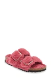 Birkenstock Women's Arizona Big Buckle Shearling Slide Sandals In Fuchsia