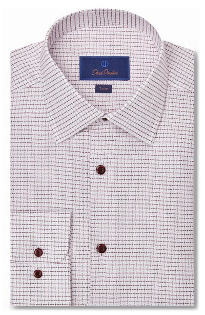 David Donahue Trim Fit Dobby Dot Cotton Dress Shirt In White Merlot