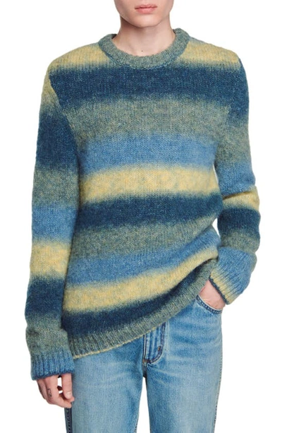 Sandro Striped Sweater In Blau