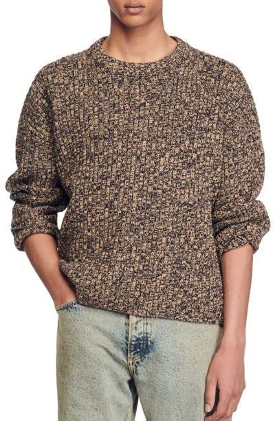 Sandro Long Sleeved Mouline Knit Sweater In Flecked Brown