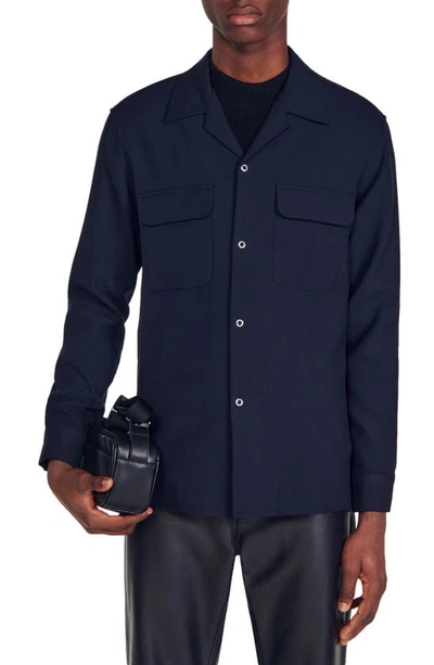 Sandro Joker Oversized Fit Button Down Shirt In Marine