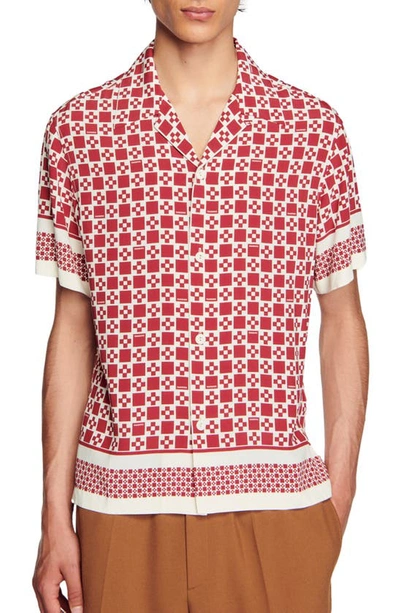 Sandro Floaty Short Sleeve Shirt In Bordeaux