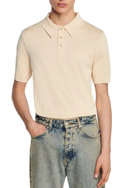 Sandro Men's Short Sleeve Knitted Polo Shirt In Beige