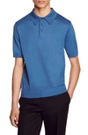 Sandro Knitted Polo Shirt In Blue Grey