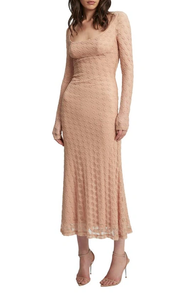 Bardot Adoni Long Sleeve Lace Overlay Midi Dress In Biscuit