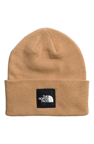 The North Face Logo Box Cuff Beanie In Almond Butter