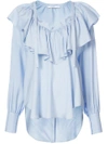 TOME TOME RUFFLED V-NECK BLOUSE - BLUE,TP17311312061298
