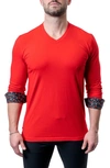 MACEOO EDISON FRENCHIE RED V-NECK LONG SLEEVE T-SHIRT