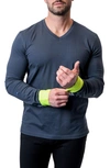 MACEOO MACEOO EDISON NEONCUFF BLUE V-NECK LONG SLEEVE T-SHIRT