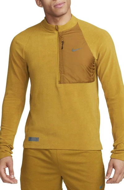 Nike Men's Dri-fit Running Division 1/2-zip Mid Layer Running Top In Bronzine/ Black