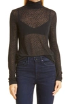 Rag & Bone Valencia Sheer Polka Dot Turtleneck Top In Black