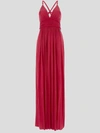 Elisabetta Franchi V-neck Pleated Gown In Fuchsia