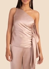 Trina Turk Powerful Draped One-shoulder Satin Top In White