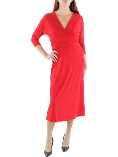 Lauren Ralph Lauren Womens Surplice Midi Cocktail And Party Dress In Red