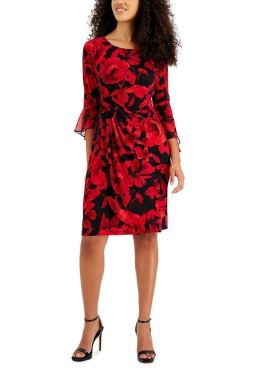 Connected Apparel Petites Womens Floral Mini Cocktail And Party Dress In Red