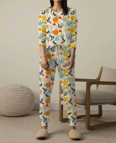 Aspen Dream Cozy California Bloom Long Pajamas In Off-white