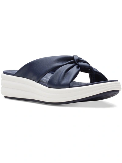 Cloudsteppers By Clarks Drift Ave Womens Faux Leather Thong Wedge Sandals In Blue