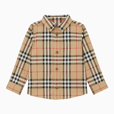 Burberry Babies' Owen Check-print Long-sleeved Stretch-cotton Shirt 6-24 Months In Archive Beige Ip Chk