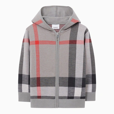 Burberry Kids' 格纹羊毛连帽衫 In Grey