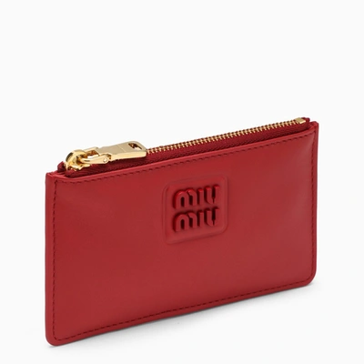 Miu Miu Red Leather Card Holder With Logo