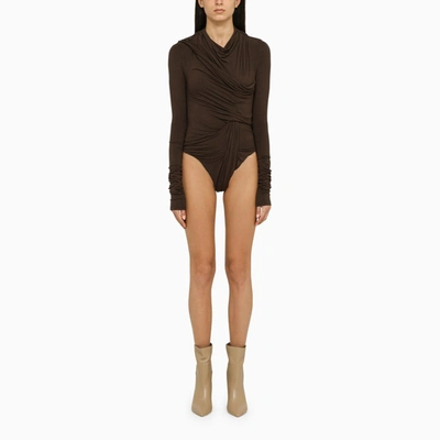 Entire Studios Draped Long-sleeved Bodysuit In Brown