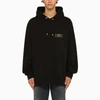 Balmain Wide Black Hoodie With Logo Patch In Black