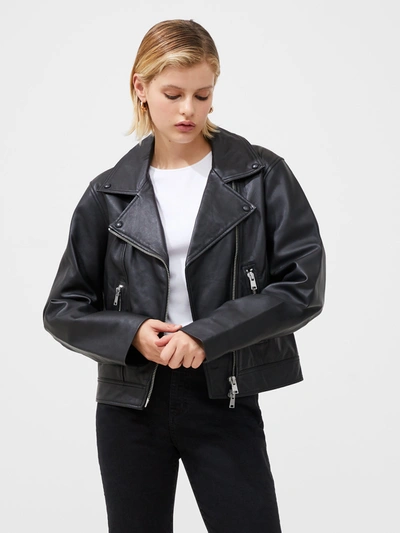French Connection Faux Leather Biker Jacket In Black
