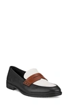 Ecco Penny Loafer In Black/ Limestone/ Cognac