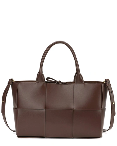 Tiffany & Fred Smooth Woven Leather Top Handle Tote In Brown