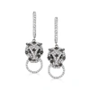 Ross-simons Black And White Diamond Leopard Hoop Drop Earrings In Sterling Silver In White