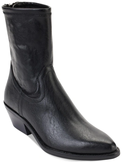 Dkny Raelani Womens Faux Leather Pointed Toe Ankle Boots In Black