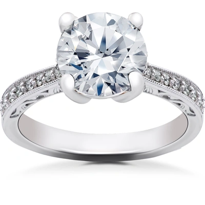 Pompeii3 2 1/6 Ct Lab Created Eco Friendly Diamond Vintage Engagement Ring 14k White Gold In Silver