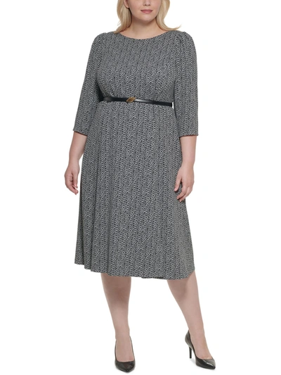 Calvin Klein Plus Womens Knit E Midi Dress In Grey