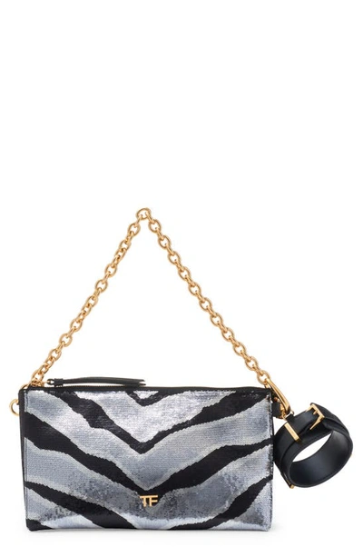 Tom Ford Carine Sequin Zebra Stripe Clutch With Removable Cuff In 7ng01 Black/ Silver/ Black
