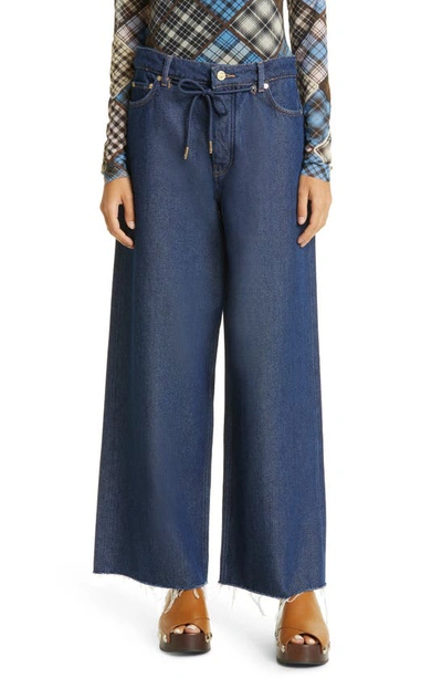 Ganni Wide-leg Drawstring Jeans In Rinse