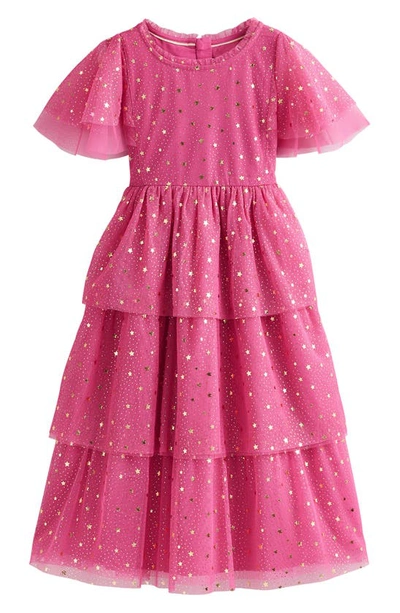 Mini Boden Kids' Foil Star Tulle Dress Sweet William Pink Girls Boden