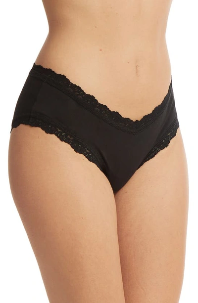 Hanky Panky Lace-trim Mid-rise Stretch-organic Cotton Boyshort Briefs In Black