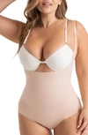 Shapermint Essentials Open Bust Shaper Bodysuit In Oatmeal