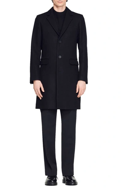 Sandro Apollo Single-breasted Wool-blend Coat In Black