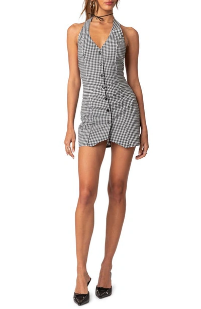 Edikted Women's Narissa Gingham Open Back Mini Dress In Black-and-white