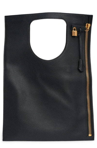Tom Ford Alix Grained Leather Flat Shoulder Bag In Black