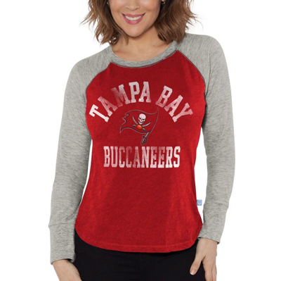 G-iii 4her By Carl Banks Red/heather Gray Tampa Bay Buccaneers Waffle Knit Raglan Long Sleeve T-shir In Red,heather Gray