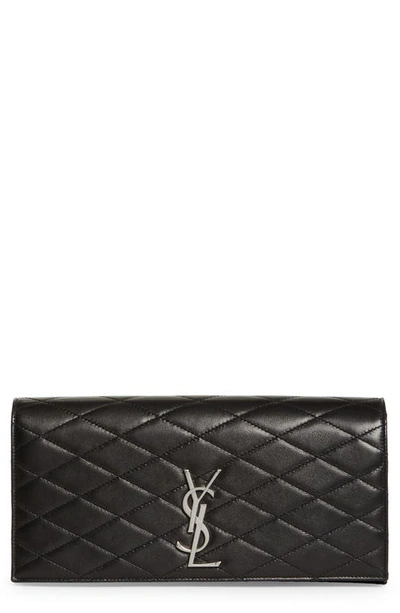 Saint Laurent Kate Ysl Quilted Leather Clutch Bag In Noir