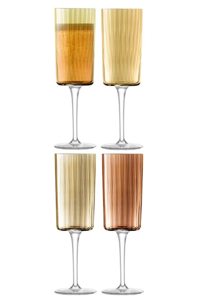 Lsa Gems Set Of 4 Champagne Flutes In Amber/ Orange