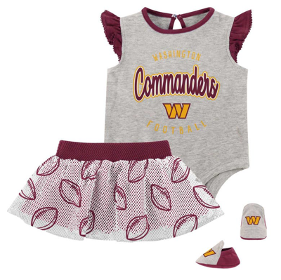 Outerstuff Babies' Girls Infant Heather Gray/burgundy Washington Commanders All Dolled Up Three-piece Bodysuit, Skirt &