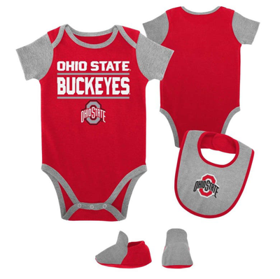 Outerstuff Babies' Newborn & Infant Scarlet Ohio State Buckeyes Home Field Advantage Three-piece Bodysuit, Bib & Bootie