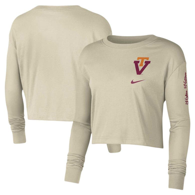 Nike Cream Virginia Tech Hokies Varsity Letter Long Sleeve Crop Top