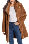 Gallery Hooded Faux Fur Coat In Cognac