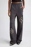 Area Claw Embellished Cutout Sweatpants In Charcoal