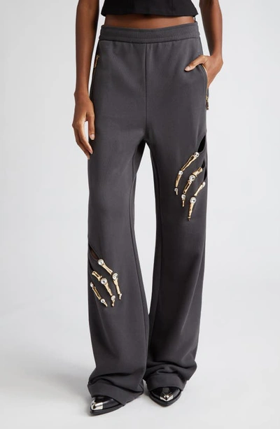 Area Claw Embellished Cutout Sweatpants In Black